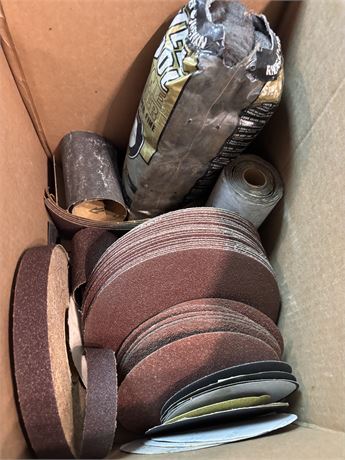 Assorted Abrasives: Sanding Discs, Sandpaper Rolls, Sleeves & #0000 Steel Wool