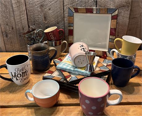 Ceramic Tableware & Coffee Mug Assortment with Square Accent Plates