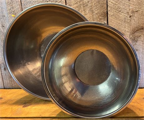 Set of 2 Large Vintage Stainless Steel Mixing Bowls - Korea & India