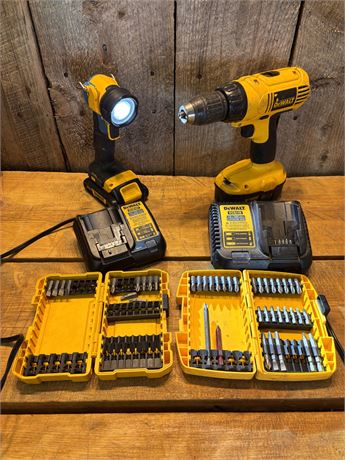 DeWALT 18V Cordless Drill & 20V LED Flashlight Combo Set with 2 Chargers