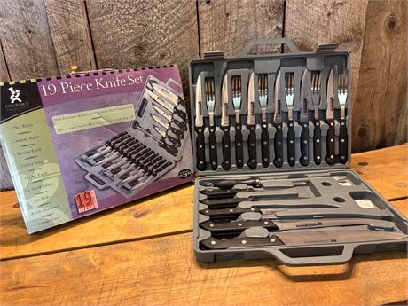 Gourmet Traditions 19-Piece Knife & Fork Flatware Set with Storage Case