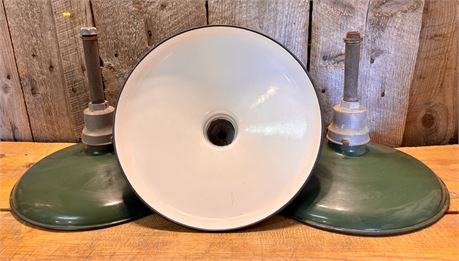 3 Vintage Green Porcelain Enamel Industrial Light Shades - Hubbell Sockets &