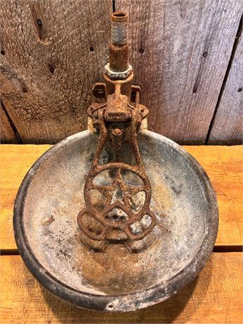 Vintage Cast Iron & Galvanized Star Barn Drinking Cup / Livestock Waterer