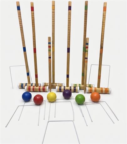 Vintage 6-Player Wooden Croquet Lawn Game Set