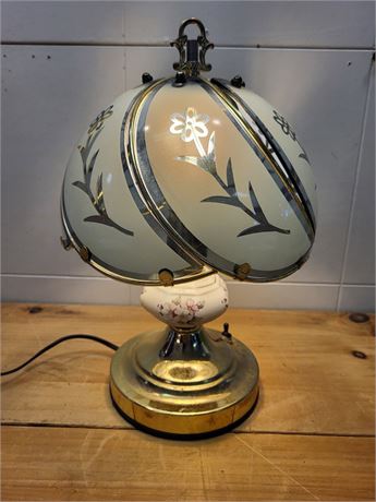 Vintage Brass & Glass Floral Table Lamp