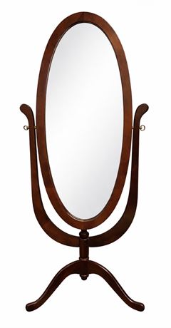 Vintage-Style Wooden Oval Cheval Mirror