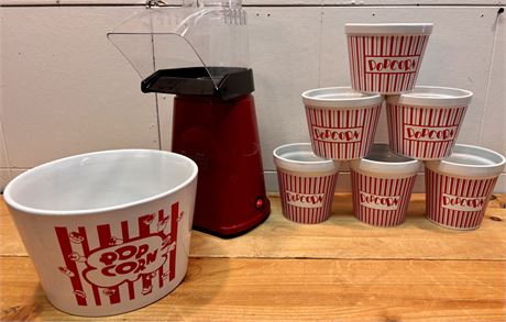 Popflix Hot Air Popcorn Maker & Ceramic Serving Set
